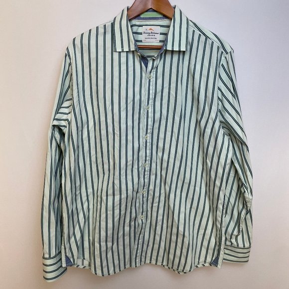 Tommy Bahama Jeans Mens Button Down Shirt Size L Striped Island Modern Fit - Picture 1 of 7